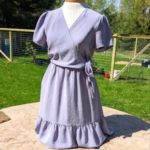 Gilli Lavender Ruffled Faux Wrap Mini Dress